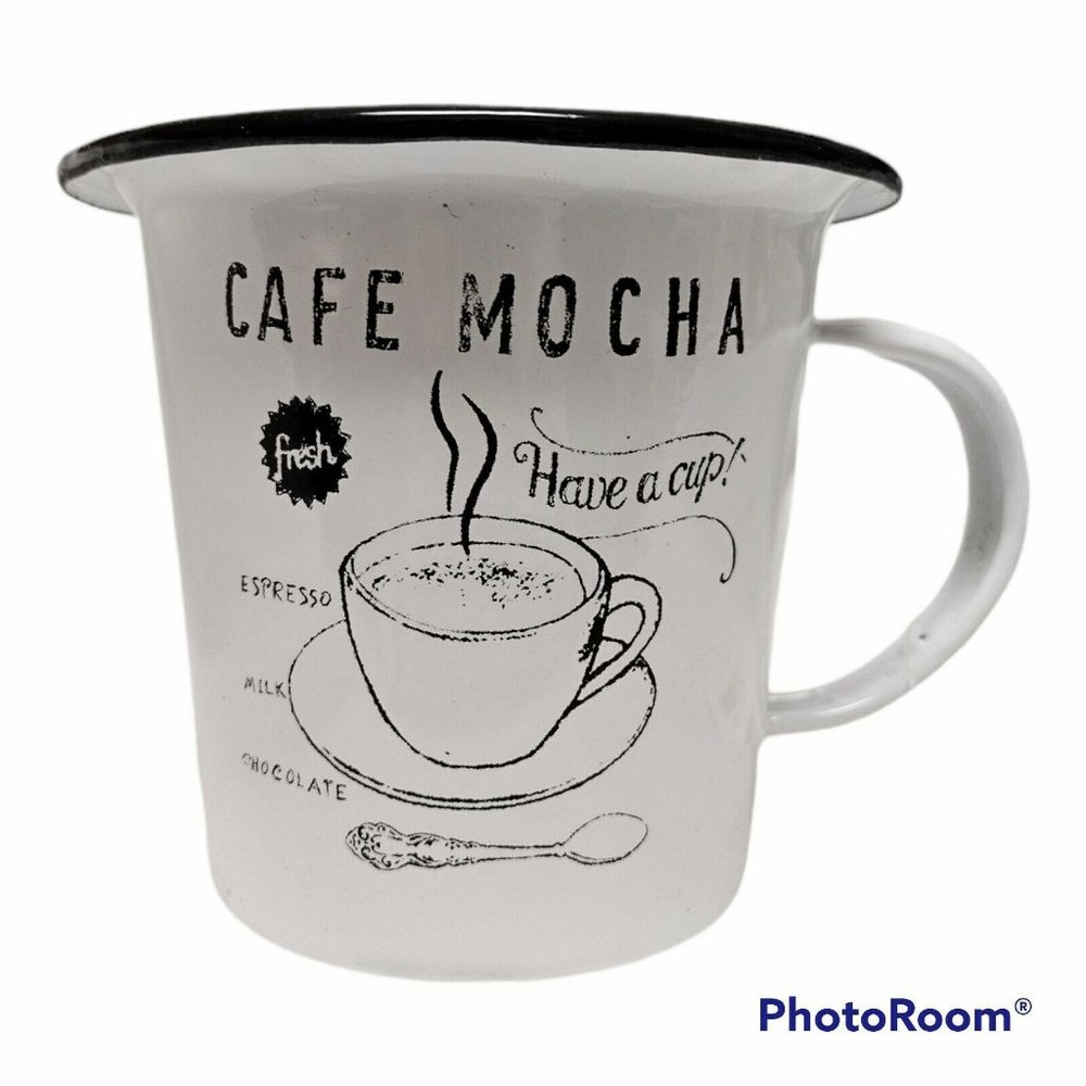 Farmhouse Style Enameled Metal Mug Hearthside Collection Decorative Use White